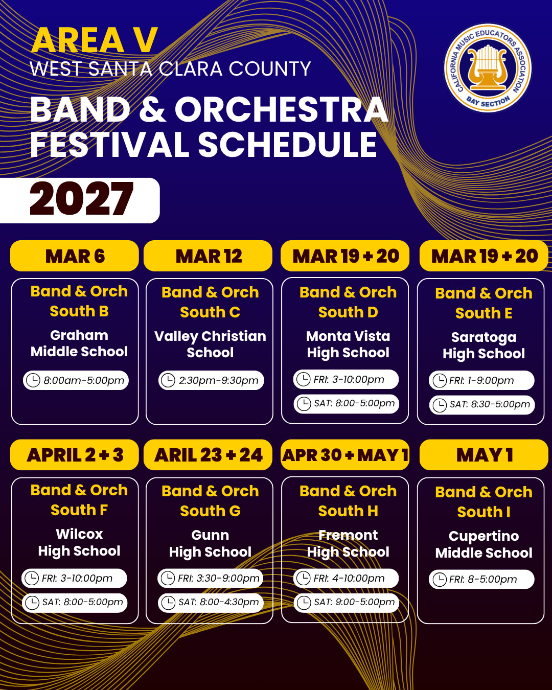 2027 Large Group Festivals - Area V (Band & Orchestra)